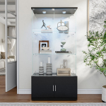 Vitrina, su LED ap&scaron;vietimu ir dvigubomis durelėmis, 164x79x35 cm, juoda