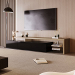 TV spintelė, 200 x 40 x 42 cm, su LED ir daiktadėže, juodas