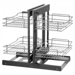 Virtuvės spintelės organizatorius, 2 auk&scaron;tų 4 lentynų kampinis i&scaron;traukiamas mechanizmas, 60.5x45.5x59 cm, chromas, anglinio plieno laikymo sistema