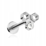 Titano labret auskaras su baltu cirkoniu, helix, lobe, 1.2/8 mm