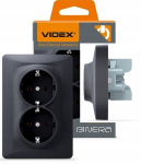 Videx Binera dvigubas Schuko elektros lizdas, juodas