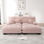 Modulinė kampinė sofa su 2 pufais ir 4 pagalvėmis, rožinė