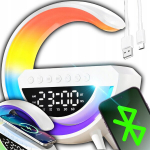 Led Rgb naktinė lemputė su Bluetooth garsiakalbiu, 15w belaidžiu įkrovimu, laikrodžiu