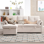 Modulinė sofa-lova su saugykla, i&scaron;traukiama dalis, L formos kampinė sofa