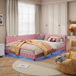 Sofa-lova 140x200 cm su LED ir USB - grotelių pagrindas - me&scaron;kiukas - rožinė