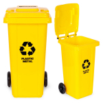 Trash Bin Container 120L Yellow Plastic with Rubber Wheels