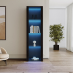 Auk&scaron;tas blizgus vitrinų spintelė su LED, 55x38x166 cm, juoda