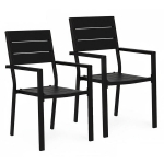 Set of 2 Garden Chairs for Terrace or Balcony, Steel & HDPE Black MultiGarden