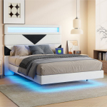 Mink&scaron;ta lova su LED ir USB, reguliuojamas galvūgalis, velvetas, smėlio+juoda 160x200