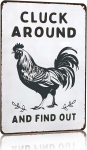 Juokingas vi&scaron;tų ženklas &bdquo;Chicken Cluck Around&ldquo;, namų ir sodo dekoracija, 8x12 col.