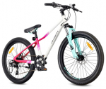 Vaiki&scaron;kas 24 colių MTB dviratis komunijai, Shimano 7 pavaros, amortizatorius, diskiniai stabdžiai, plačios padangos, Verdant Calix, baltas, rožinis, mėtinės spalvos