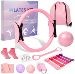 Pilates žiedas ir kamuolys, 5 juostos, masažo rutuliukai, 14 vnt.