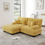 Chenilės modulinis kampinis sofa, su pagalvėmis, geltona, 1 vnt