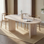 Valgomojo stalas Sabella Travertine, 200x75x90 cm, smėlio spalvos