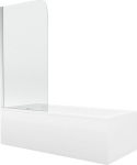 Mexen Cubik stačiakampė vonia 170 x 70 cm su apdaila ir 1-staktiės pertvara 80 cm, skaidri, chromo spalvos
