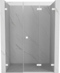 Mexen Lunar-F sulankiojamos du&scaron;o durys, de&scaron;inės, 120 cm, permatomos, baltos - 836S-120-050-20-00-P
