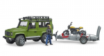 Automodelis su pakaba ir motociklu Bruder Land Rover Defender Scrambler Ducati Full Throttle, 02589