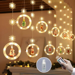 Kalėdinės lemputės su 10 apskritimų ir kalėdinėmis dekoracijomis apskritimuose, 3m, 120 LED, LIVMAN XY-006