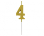Žvakė numeris 4, auksinės spalvos, 9,5x2,3 cm