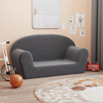 Vaiki&scaron;ka dvivietė sofa, antracito spalvos, mink&scaron;tas pliu&scaron;as