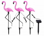 Happy People Saulės energijos įkraunamas LED sodo &scaron;viestuvų rinkinys - flamingai, 3 vnt, 53cm