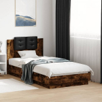 vienvietė lova，suaugusiųjų lova,Lovos rėmas su galvūgaliu ir LED lemputėmis, dūminis, 75x190cm CFE5723405