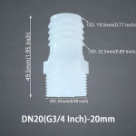 Plastikinė žarnos jungtis su i&scaron;oriniu sriegiu, G3/4&ndash;20 mm (3/4 colio)