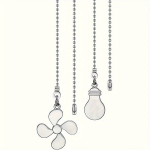 2 vnt. klasikiniai metaliniai ventiliatoriaus ir lempos grandinėlės pakabukai,  Sidabrinis