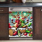 3D Durų Plakatas &Scaron;ventinis Elnias Indaplovei, 63,5*58,42 cm