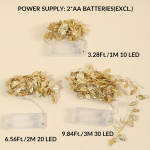 LED lapų girlianda auksinė, 9,84 pėdų / 3m30 led