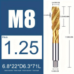 M8 sraigtinis sriegiklis 1.25 žingsniu, titano danga, 1vnt M8x1,25