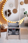 Pilka medinė sūpynė vaikams, VELVETO kutai Teddy bear home&baby