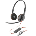 HP Poly Blackwire C3220 laisvos ausinės su mikrofonu, stereo, juodos, reguliuojamas garsas, tylinimo funkcija