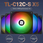 Thermalright TL-C12C-S X5 PWM ARGB Black 120mm, 5vnt., Thermalright TL-C12C-S X5 PWM ARGB Black 5vnt. (120mm) (Juodi) Ventiliatoriai