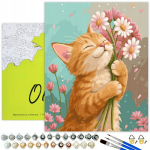 Tapyba pagal skaičius Oh Art, Katinas ir ramunės vaikams 40x50 cm