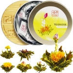 Tea Uniqō arbatos žiedų rinkinys su 6 arbatos rožėmis, rankomis suri&scaron;ta baltoji arbata su gėlėmis, su bambukiniu padėkliuku, originali arbatos dovana moterims, arbatos rinkinys arbatos mėgėjams