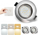 2 led įleidžiamų prožektorių rinkinys 230 v 3 spalvų plok&scaron;čias reguliuojamas led prožektorius 5 w ip44 vonios kambario įleidžiami &scaron;viestuvai, 69&ndash;79 mm vonios kambario įleidžiami prožektoriai, lubinis prožektorius su reguliuojamu kampu vonios kambariui