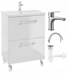 Vonios spintelė su praustuvo mai&scaron;ytuvu ir sifonu 60x80cm Stovinti blizgi balta