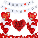 Dekoracijų rinkinys "marry Me" &scaron;irdies balionai, rožių žiedlapiai