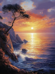 Tapyba pagal skaičius &ndash; Saulėlydis prie jūros, 40&times;50 cm, 40x50 cm