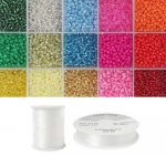 Siūlų ir stiklinių apvalių karoliukų (biserio) 12/0 RainBow&reg; 15 ry&scaron;kių spalvų po 10 g rinkinys