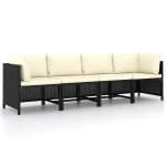 Keturvietė sodo sofa su pagalvėlėmis, juoda