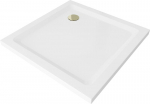 Kvadratinis du&scaron;o padėklas Mexen Flat Slim su sifonu, White+Gold, 70x70, 80x80, 90x90, 100x100 cm