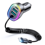 4-in-1 greitas automobilinis USB-C PD įkroviklis su Lightning kabeliu 1.6m 57W, juodas