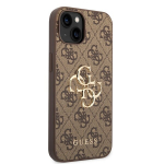 Guess PU 4G Metal Logo Case skirtas iPhone 14, rudas