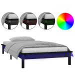 Lovos rėmas su LED, Medienos masyvas, 90x190cm, juoda