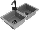 Granitinė virtuvinė plautuvė Mexen Mario su mai&scaron;ytuvu ir sifonu, Grey+Black