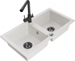Granitinė virtuvinė plautuvė Mexen Mario su mai&scaron;ytuvu ir sifonu, White+Black