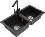 Granitinė virtuvinė plautuvė Mexen Mario su mai&scaron;ytuvu ir sifonu, Metallic black/gold+Black