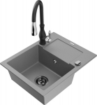 Granitinė virtuvinė plautuvė Mexen Enzo su mai&scaron;ytuvu ir sifonu, Grey+Black